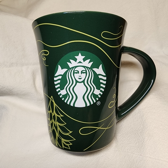 Starbucks Logo Coffee Cup Holiday Green Swirls Tree 10 oz Tea Cup Mug 2020 - Picture 2 of 7